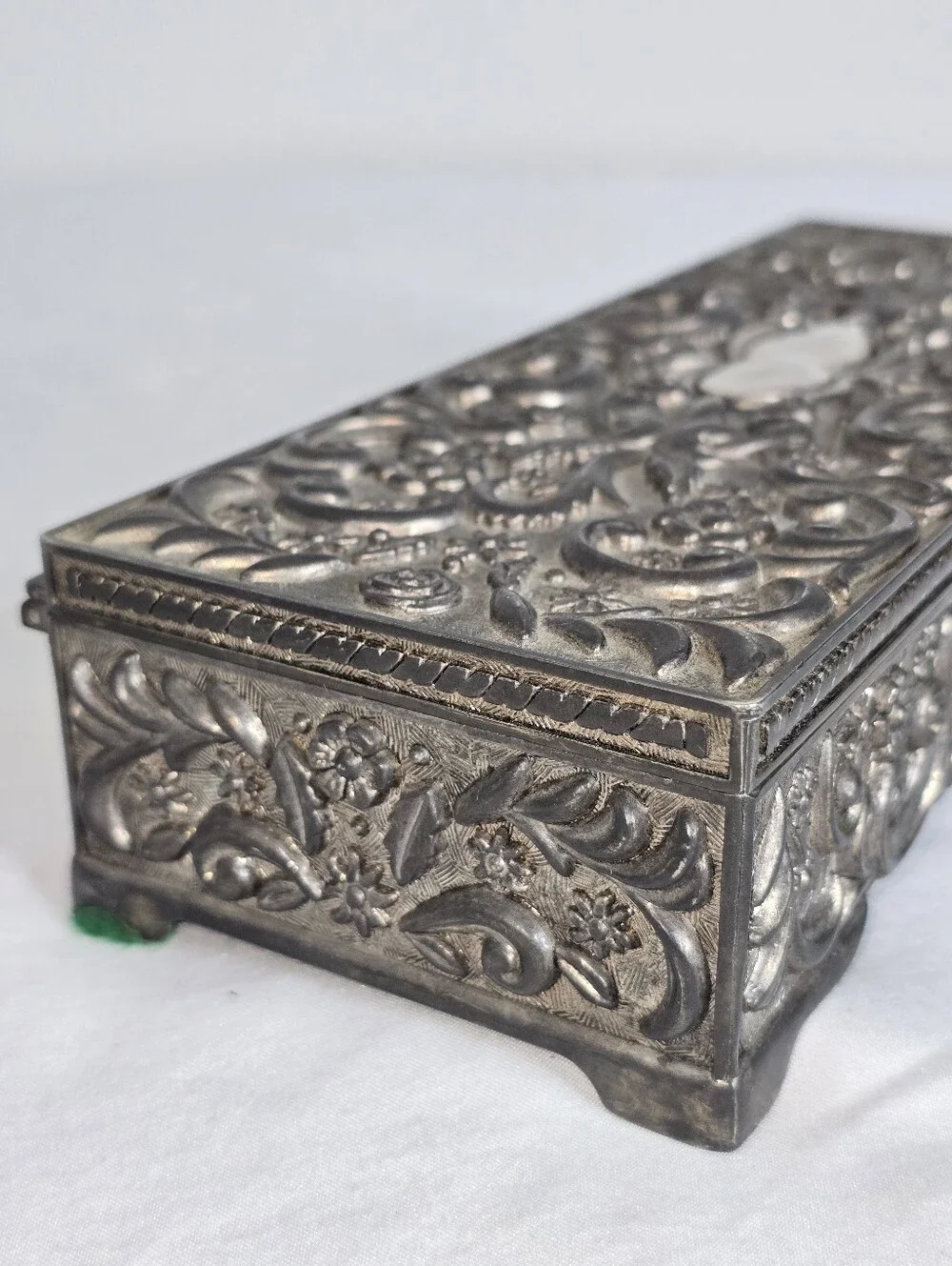 VTG 1992 Jewelry Box Godinger Silver Floral Ornate Baroque Rectangular